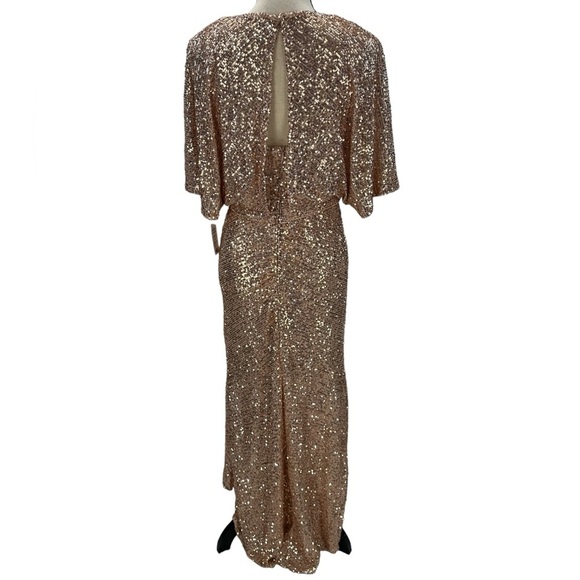 Nightway Short Sleeve V-Neck High-Low Sequin Dress - Gold - size 8 - Picture 6 of 12